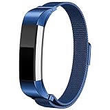 LAREDTREE Metal Loop Bands Compatible with Fitbit Alta/Fitbit Alta HR, Breathable Stainless Steel Loop Mesh Magnetic Adjustable Wristband for Women Men(Blue)