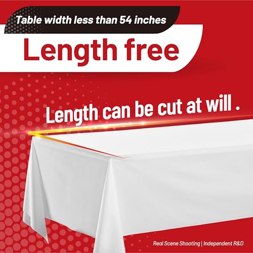 Airbin Plastic Table Cloth, 310 Ft X 54 in Disposable Tablecloth White Plastic Tablecloth with Any Cut Sliding Cutters Premium Table Cover Roll for Picnics, Parties, Birthdays, Weddings - Thumbnail 7