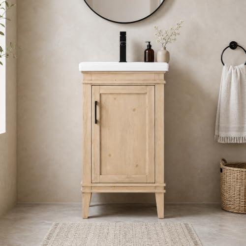 UrbanFurnishing.net - Avery Single Sink Bathroom Vanity with Porcelain Top (Teak White Rustic)