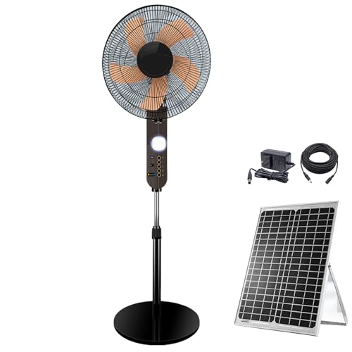 JKJZSALJ Ventilador De Pie, Ventilador De Pedestal De Alta Velocidad con Luz, Alimentado por Energía Solar, Oscilante para Uso Industrial, Comercial, Residencial Y En Garajes.