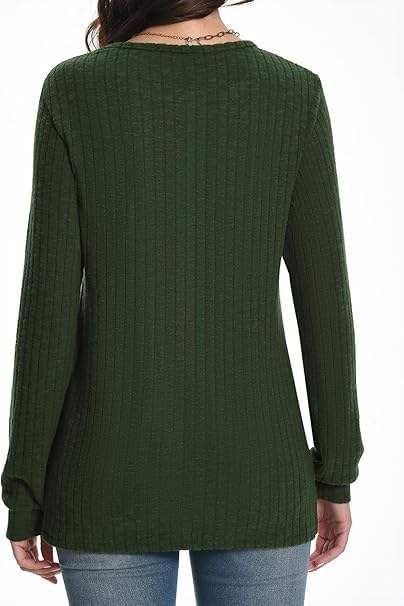 Damski sweter z okrągłym dekoltem, długi rękaw, Henley, koszulki, casualowy, lekka tunika, sweter z dzianiny, modny top