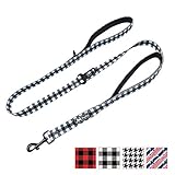 PoyPet 5 Feet Dog Leash - 2 Cushioned Handles - Functional Car Seat Belt (Grid, L)