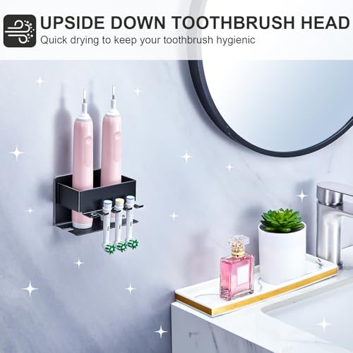 Image of Toothbrush Head Holders, Electric Tooth Brush Head Holder, Adhesive Toothpaste Holder for Shower Bathrooms, Wall Mounted Tooth Brushing Holder Organizer Storage (Black, Small)