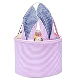 Osterkorb für kinder,Baumwoll osterkorb mit henkel,Gestreiftes osterhase pink osternest für Ostereiersuchen,ostern geschenke kinder und dekorative Osteraufbewahrung