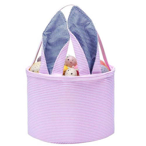 Osterkorb für kinder,Baumwoll osterkorb mit henkel,Gestreiftes osterhase pink osternest für Ostereiersuchen,ostern geschenke kinder und dekorative Osteraufbewahrung