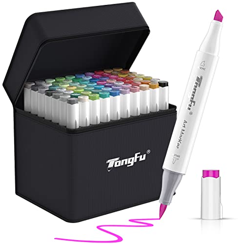 TongFu 72+1 Alcohol Markers Set, Art Marker Depicting Smoother Strokes,Upgraded Quality Ink,Safe,1s Quick-drying, Non Fading,Colorful,for Artist,Adults,Children Illustration Designing Drawing Marker