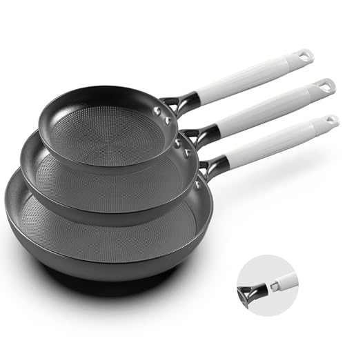 JOOBYFOD Frying Pan Set-3 Piece,8, 10, 12 Inch Pans Set Nonstick with Removable Handle, Honeycomb Cooking Surface Cast Iron Pan Dishwasher Safe, Oven Safe To 500°F