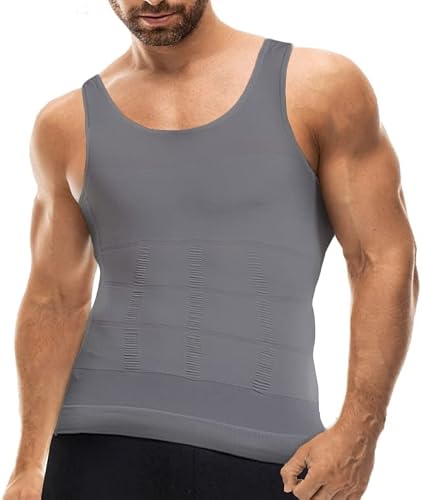 Mistirik Compression Shirts for Men - Mens Slimming Body Shaper Vest - Tight Tank Top for Men - Compression Shirt Tank Top (Grey 3X-Large)
