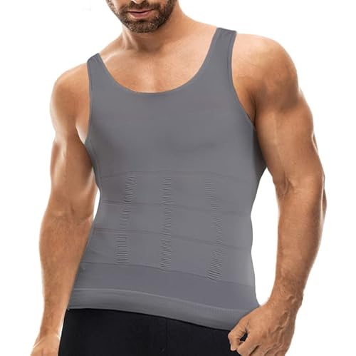 Mistirik Compression Shirts For Men - Mens Slimming Body Shaper Vest - Tight Tank Top For Men - Compression Shirt Tank Top (Grey 3X-Large) #TOP29