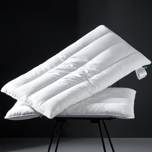 Three Geese Luxury Thin Flat Goose Feather Down Pillows King Size Set of 2, 2.5' Height, 100% Cotton...