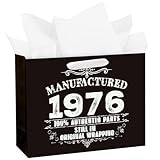 WRAPAHOLIC 13' Large 50th Birthday Gift Bag with Tissue Paper - Vintage Manufactured 1976 Paper Bags for 50 Year Old Birthday Anniversary Keepsake Party