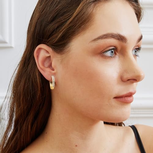 Gemsme 2 Pairs Gold Hoop Earrings -18K Gold Plated Huggie Hoop Earrings Cubic Zirconia Hypoallergenic Set for Women Men2