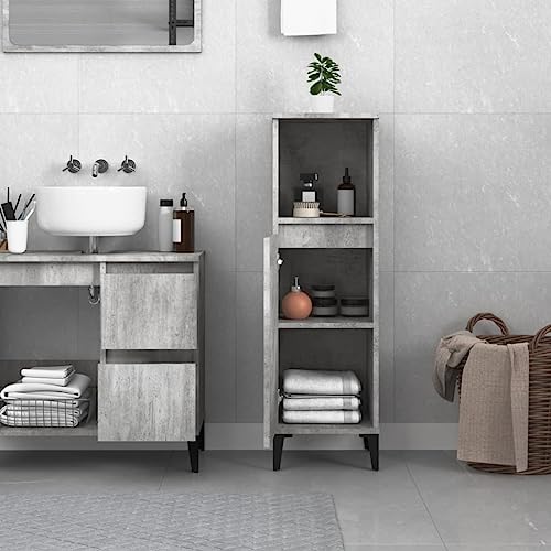 Mueble de baño gris hormigón con gran capacidad de almacenaje vertical 4