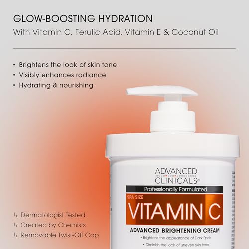 Image of Advanced Clinicals Vitamin C Brightening Cream + Manuka Honey Body Lotion & Face Moisturizer 2pc Skincare Set For Women & Men | Body Butter Creams Help Reduce Appearance Of Dark Spots & Dry Skin, 2pc