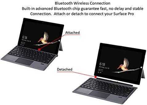 Keyboard Replacement Type Cover Trackpad Mouse for Microsoft Surface Pro 7/6 / 5/4 / 3 Ergonomic Portable Slim Wireless Bluetooth Rechargeable (Black)
