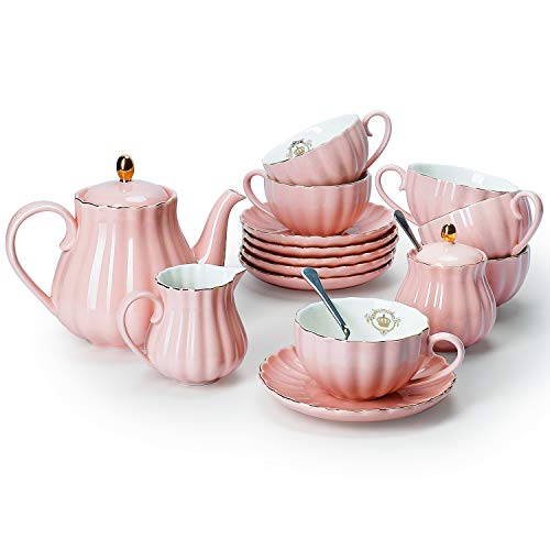 Amazingware Porcelain Tea Set - Tea Cup and Saucer Set Service for 6