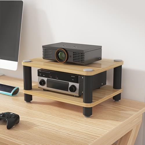 Image of Modern Stereo Cabinet & AV Media Stand, Record Player Storage Rack with Ample Space for CDs, DVD Players(Brown,50x23cm /19.7x9.1in)