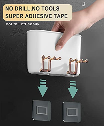 Waycom Toothbrush Holder Wall Mounted-Multifunctional Couple Toothpaste Holder Electric Toothbrush Holder 2 Cups,4 Toothbrush Slots 2 Organizer Storage Compartments(White-2Cups) #TOP3