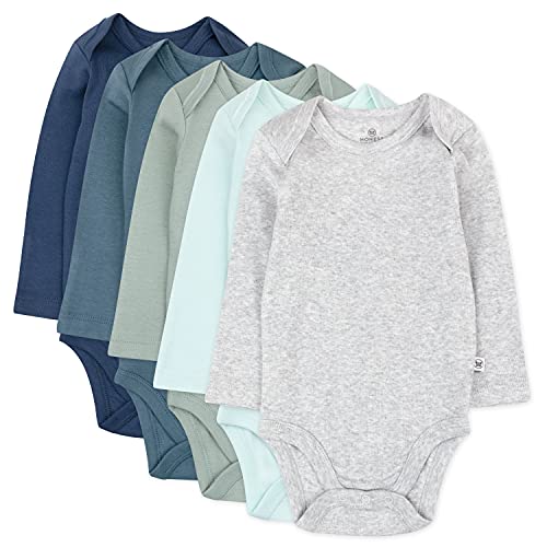 Image of HonestBaby baby-girls 5-pack Long Sleeve Bodysuits One Piece 100% Organic Cotton for Infant Baby Girls