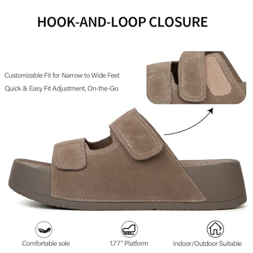 Image of Platform Sandals Women Genuine Leather Slip-on Beach Slide Buckle Comfortable Sandals with Memory Foam Soft Lining and Open Toe Low Wedges