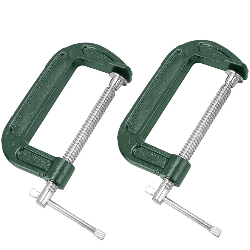 2 Pack C Clamp, 8 Inch Heavy Duty Steel C Clamps Set, Green Industrial Strength C Clamp for Woodworking, Welding, Building, Metal Workpiece
