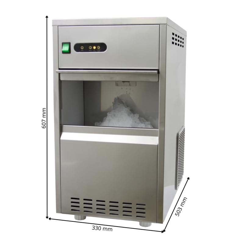 Machine à Glace Pilée en Paillettes – 30 kg/24h – Stockage 10 kg – Inox – Refroidissement à Air – Glace en Grains, Pilée et Paillettes