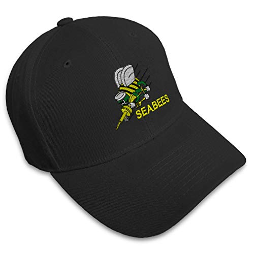 Baseball Cap Seabees Embroidery Military Insignias Acrylic Hats for Men & Women Strap Closure Black Design Only
