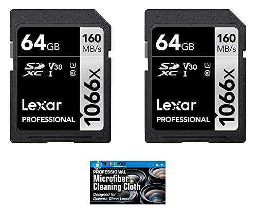 Lexar 64GB Professional 1066x SDXC Class 10 UHS-I Memory Card 2-Pack Bundle with Microfiber Cloth