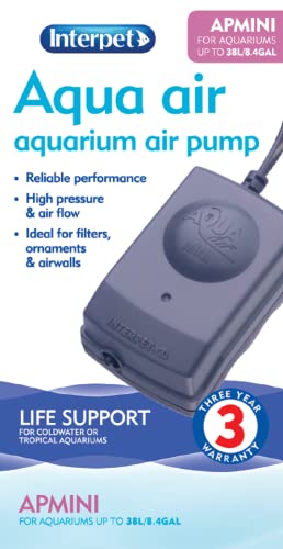 Interpet Aqua Air Oxygen Pump for Aquarium Fish Tank Aeration, Quiet, Powerful, AP Mini for XS Aquariums and Goldfish Bowls