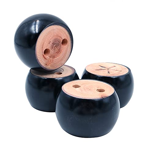 Shiwaki Pack of 4 Black Furniture Legs Wooden Round Bun Feet 3in Dia 2in Tall Replacement for Sofa Chair, Loveseat, Dresser Foot