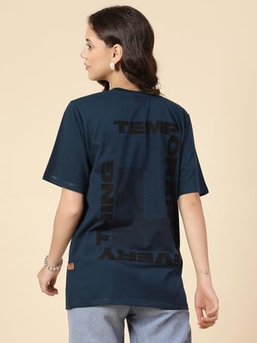 Image of Rigo Back Printed Half Sleeves Round Neck Oversized T-Shirt for Women | Drop Shoulder T-Shirt for Women | Loose Baggy Fit T-Shirt for Women /Girls