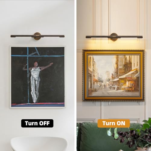 Image of Museum Gallery Bathroom Picture Light - 30 Inch Long Bronze Brass Dimmable Hardwired Wall Sconces with E12 Bulb - Frame Pictures Art Deco Sconce Lights for Painting Photo Artwork Library Vanity Over