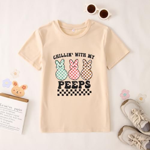 CM C&M WODRO Boy Girl Easter Bunny T-Shirt Chillin' with My Peeps Shirt Short Sleeve Kid Funny Happy Easter Graphic Tees Tops4