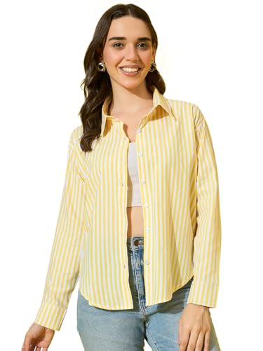 Image of DIMPY GARMENTS Women's Cotton Striped Oversized Long Sleeve Button-Down Shirt