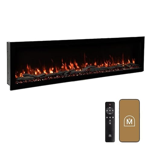 Modern Ember Highmark 100 Inch Smart Linear Electric Fireplace - Premium Flame with 10 Colors, Sleek Hidden Vent Design, Install Recessed in-Wall or Wall-Mount, WiFi Enabled