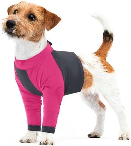 Lelepet Hundebody Nach Op, Hund Ellenbogenschutz für Vornebeine, Body für Hunde Nach Op, Wundschutzanzug Anti-Wundlecken, Weich Leckschutz Hunde für Rüde Hündin, Rosenrot M