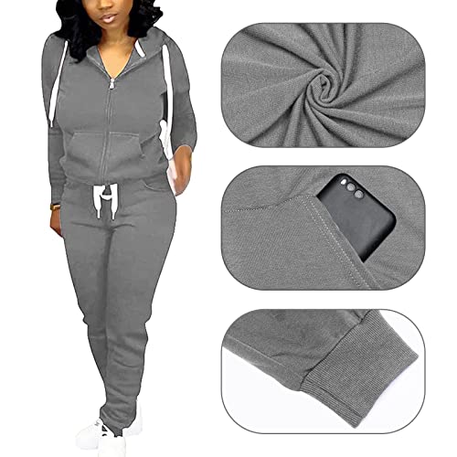 Fandee Two Piece Outfits For Women Casual Track Suits For Women Set Zipper Hoodie Sweatshirt With Pockets #TOP3