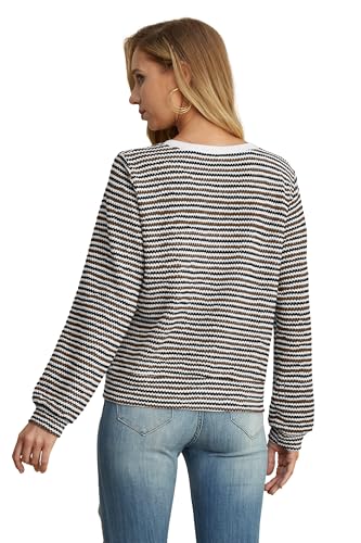 Image of FREEOAK Women's Khaki Casual Dressy Stirped Cardigan with Patch Pocket Sweaters Crew Neck Lady Lightweight Jacket 2024 Fall Winter Size XL