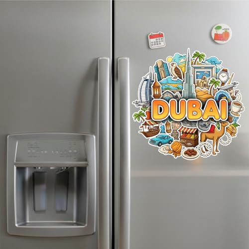 Image of Souvenir Fridge Magnet | 4x3 Inch Collectible Travel Decor | Strong & Durable Refrigerator Magnet with Iconic Landmarks for Travelers (Dubai)
