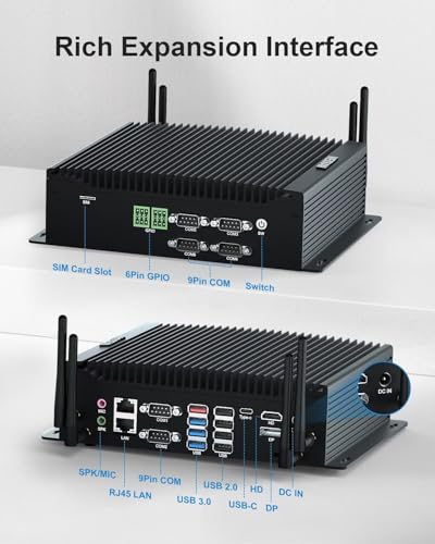 Image of WEIDIAN Industrial PC, Fanless Computer i5 10210U(up to 4.20 GHz), Mini PC with 2RS232 + 4RS422 /485 /232 COM, Type-C, HD, DP Triple Display, 8USB, 2GPIO, WiFi, BT, Win11(16GB RAM 256GB M.2 SSD)