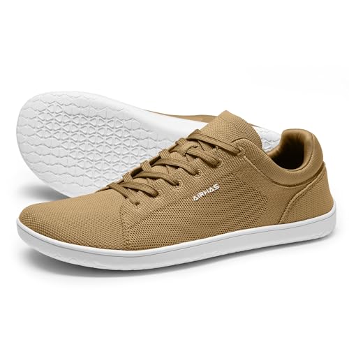 AIRHAS Mens Wide Toe Box Barefoot Shoes Lightweight Zero Drop Flexible Sneakers for Men Summer Minimalist Walking Casual Shoes(Khaki 14.0)