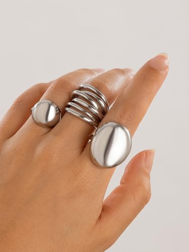 Image of Shining Diva Fashion Stylish Trendy Finger Rings Set for Women & Girls | Chunky Minimal Statement Ring Combos Modern Elegant Jewellery Collection