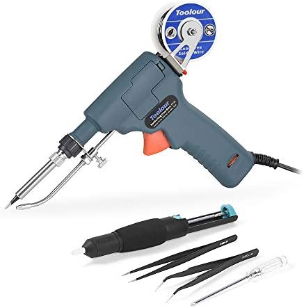6-in-1 Soldering Gun Toolour Solder Gun Kit, 60W Temp Adjustable Solder Iron Gun, Automatic Hand-held Welding Guns with Tin Wire and Tweezers for Electrical Circuit Board Repair Rework Home DIY