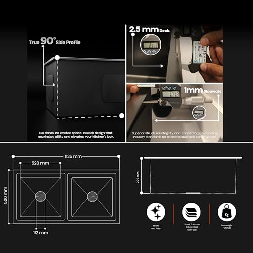 Image of Lorazzo Lustr Stainless Steel Sink for Kitchen 45x20 IN - Gun Metal Black | Double Bowl Kitchen Sink | Premium SS 304 Kitchen Sink with Waste Coupling, Basket & Pipe | 20-Year Warranty