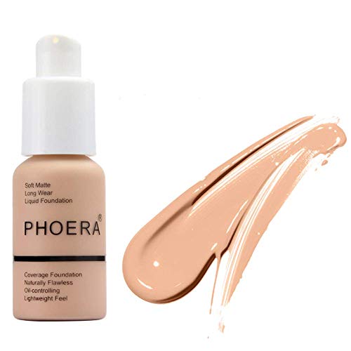 Foundation Makeup, PHOERA New 30ml Matte Oil Control Concealer Foundation Cream, Long Lasting Waterproof Matte Liquid Foundation (103 Warm peach)