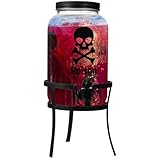 FillTouch 1 Gallon Glass Beverage Dispenser with Metal Stand Stainless Steel Spigot Outdoor Drink Dispenser Glass Drink Container Dispensers for Parties Lemonade Tea Cold Water(Black,Halloween)