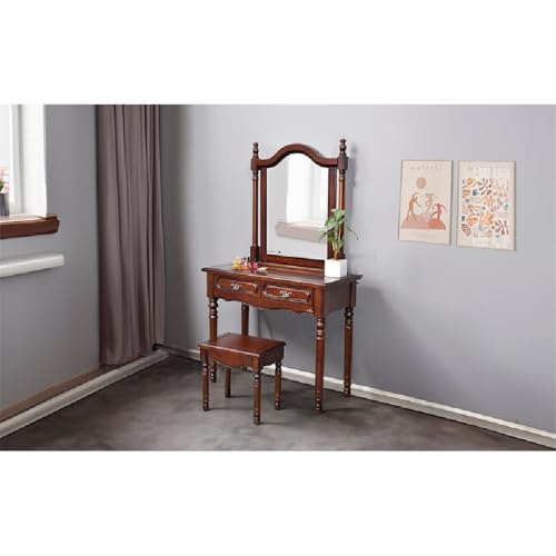 Image of Royaloak Georgia American Wooden Dresser With Stool | Table With Mirror | Drawer Storage | Antique Handles | Dressing Table for Bedroom