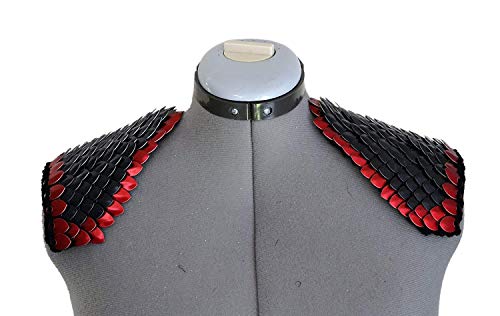 Armor Pauldrons in knitted Dragonhide Scalemail - Black with red edges
