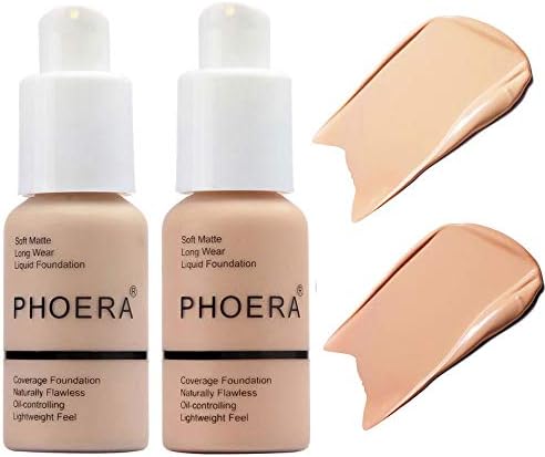 2 Pcs Soft Matte Full Coverage Liquid Foundation for Phoera Makeup Brighten Highlighting Matte Oil Control Concealer Facial Concealer Foundation for Women Girls (102 Nude & 103 Warm Peach)