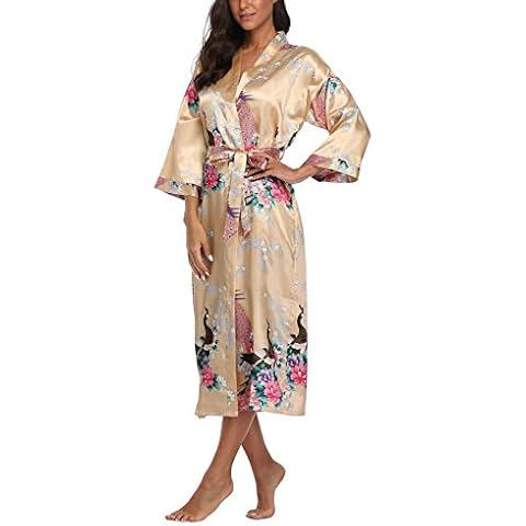 ABC-STAR Women's Floral Kimono Robe Silky Wedding Bride Bridesmaids Soft Sleepwear, Gold Cover